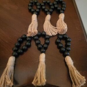 Black Wooden Bead Napkin Ring Holder Set
